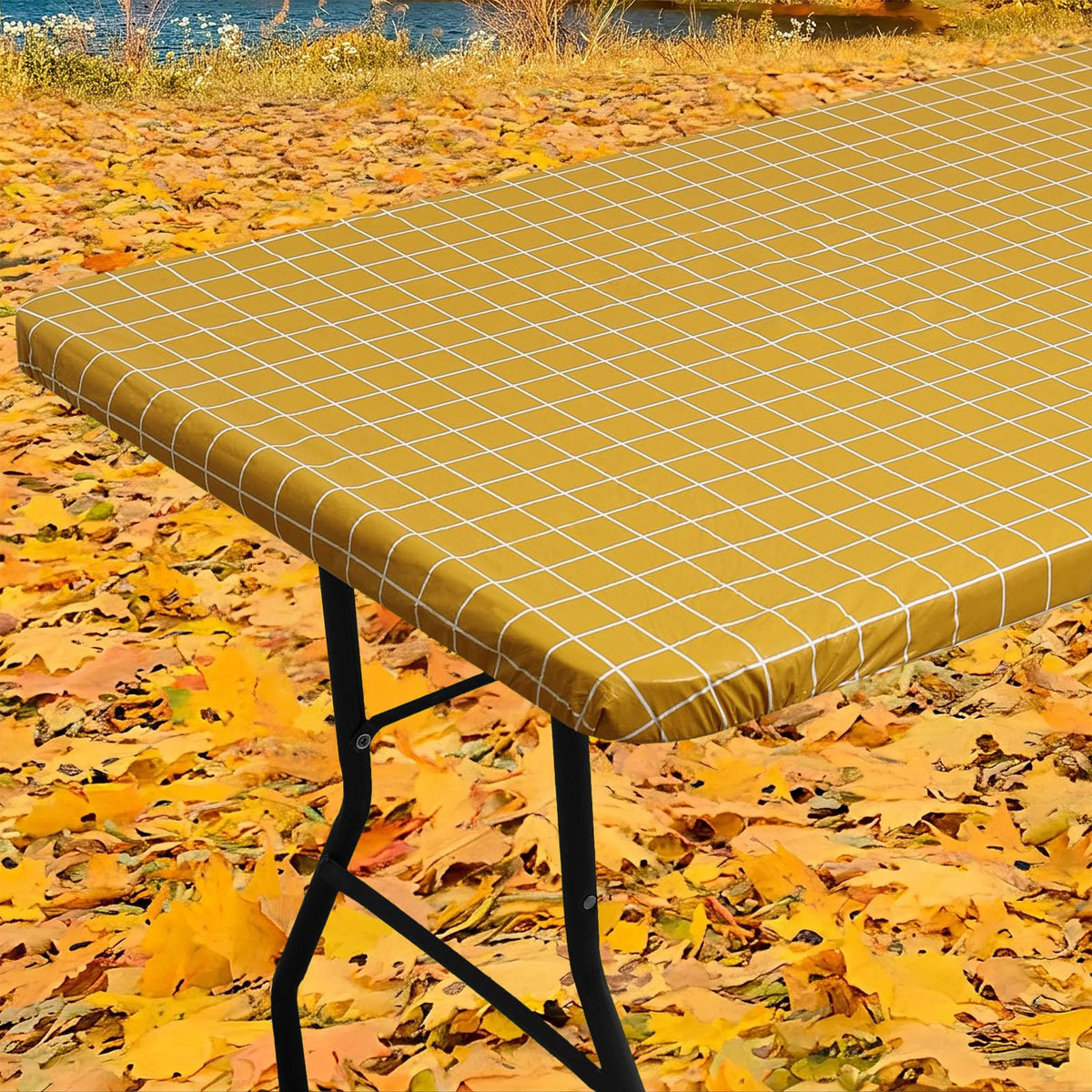 Smiry 6 Foot Picnic Table Cloth, Flannel Backed Fitted Vinyl tablecloths