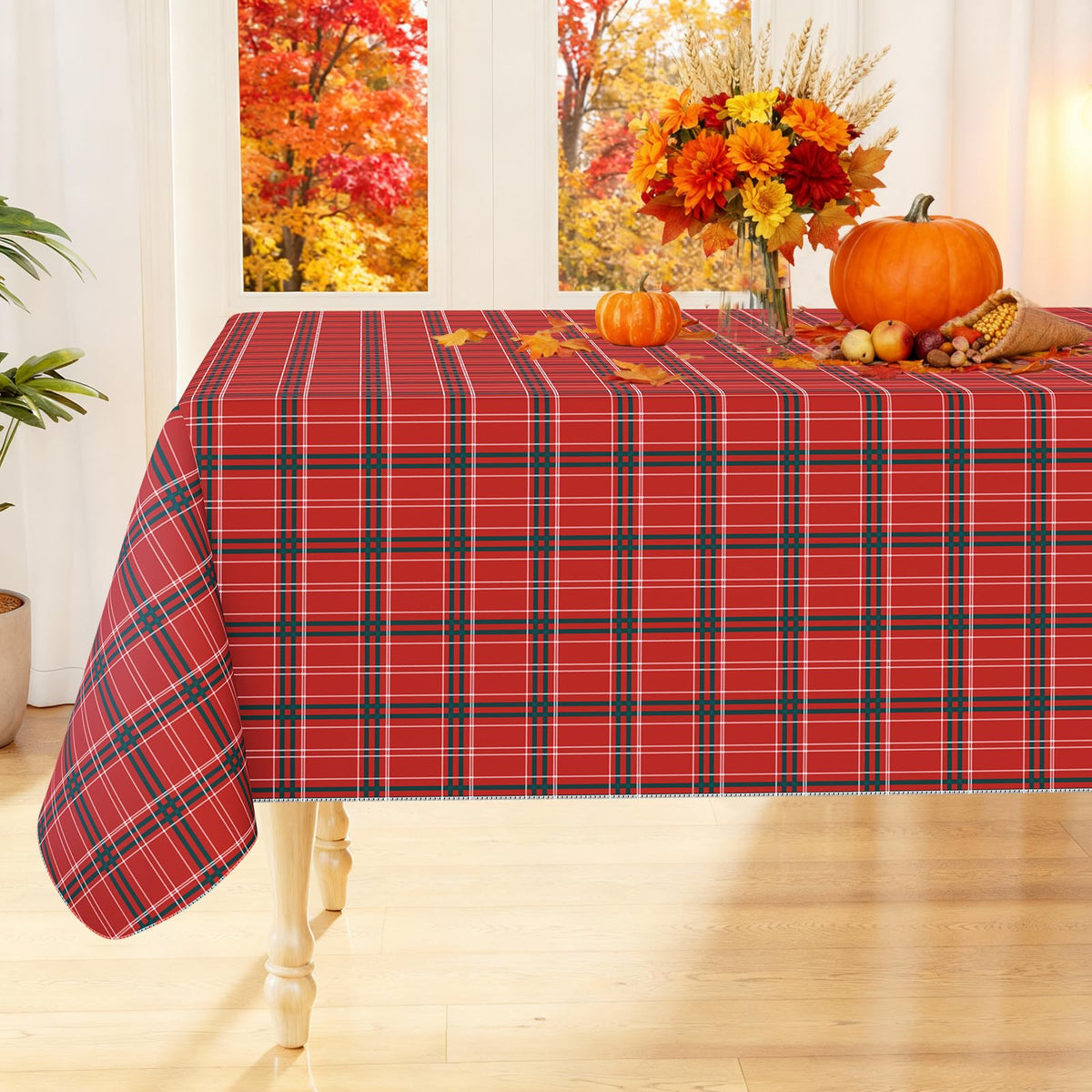 Smiry Picnic Table Cloth, Vinyl Tablecloths with Flannel Backing, 60"x84"