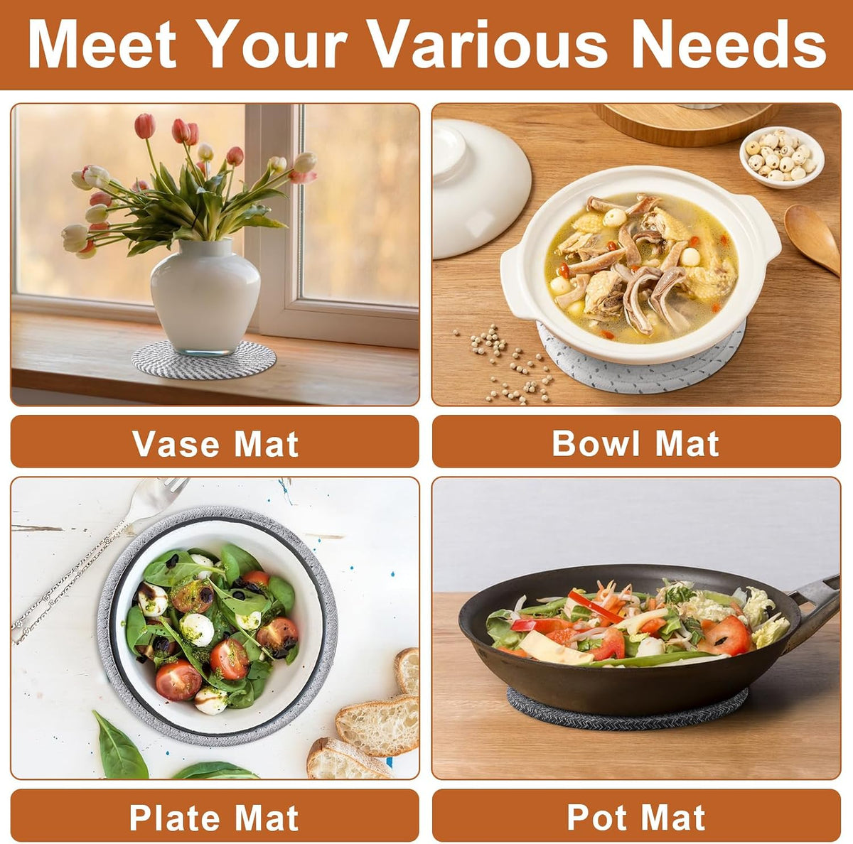 7 Inch Trivets for Hot Dishes, Pot Holders for Kitchen, Hot Pads, Coasters
