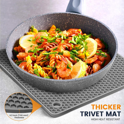 Silicone Trivet Mats 4 Heat Resistant Pot Holders Multipurpose Non-Slip Hot Pads for Kitchen Potholders, Drying mat, Jar Opener, Spoon Holder, Coaster(Dark Grey)