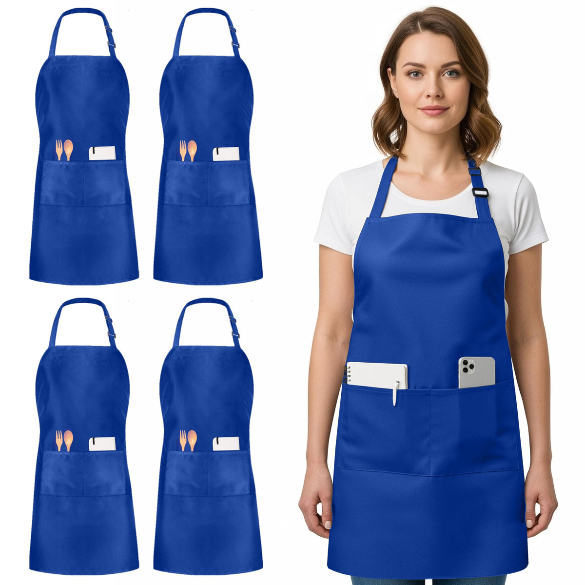 Utopia Kitchen Bib Aprons 4 Pack Adjustable With 2 Pockets
