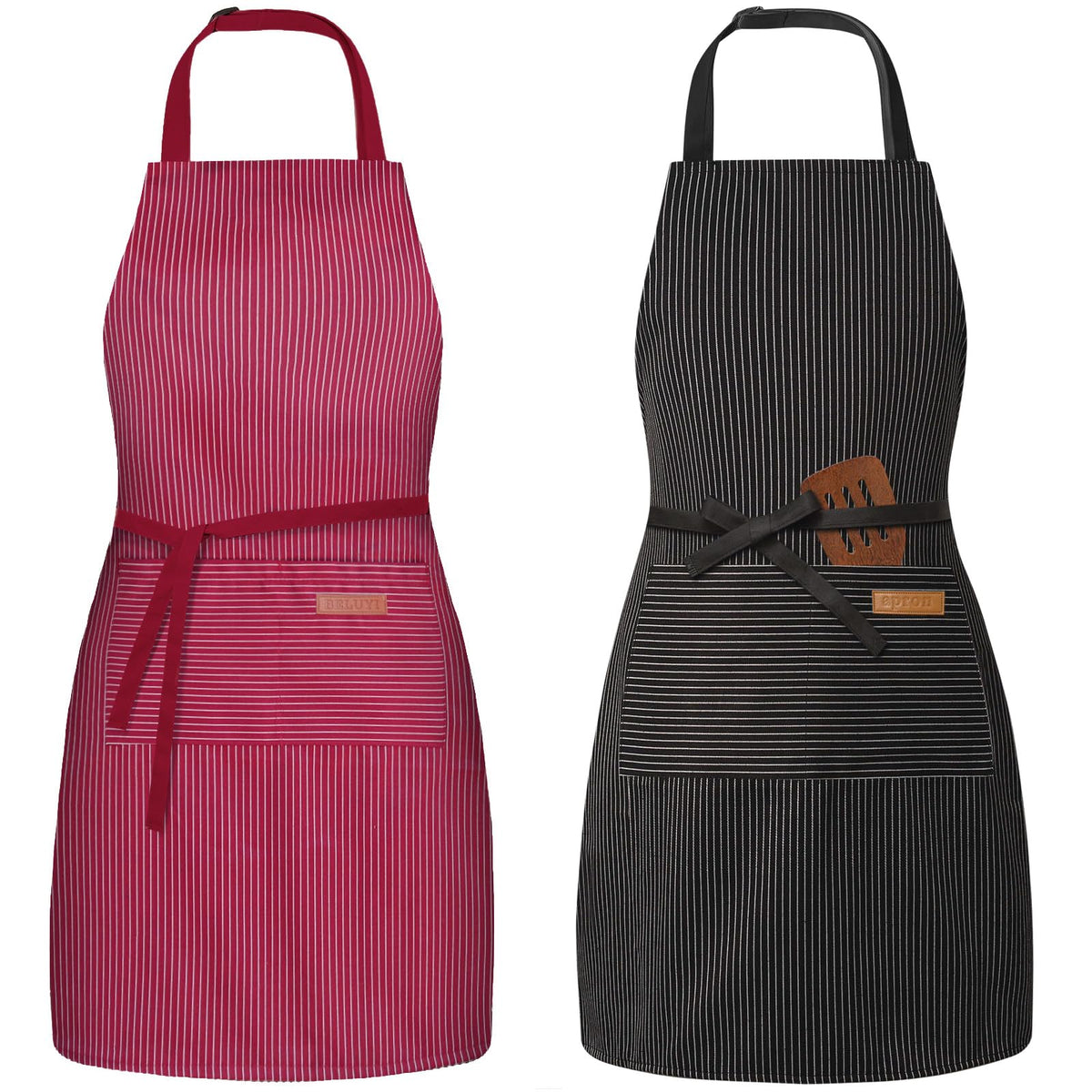 BeLuyi 2 Pack Adjustable Bib Apron with 2 Pockets Chef Cooking Kitchen Restaurant Aprons for Women Men