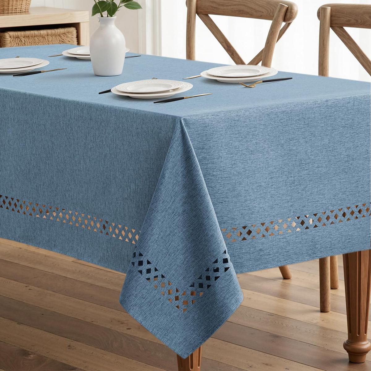 MIULEE Beige Rectangle Tablecloth with Decorative Cutouts 60x84 Inch