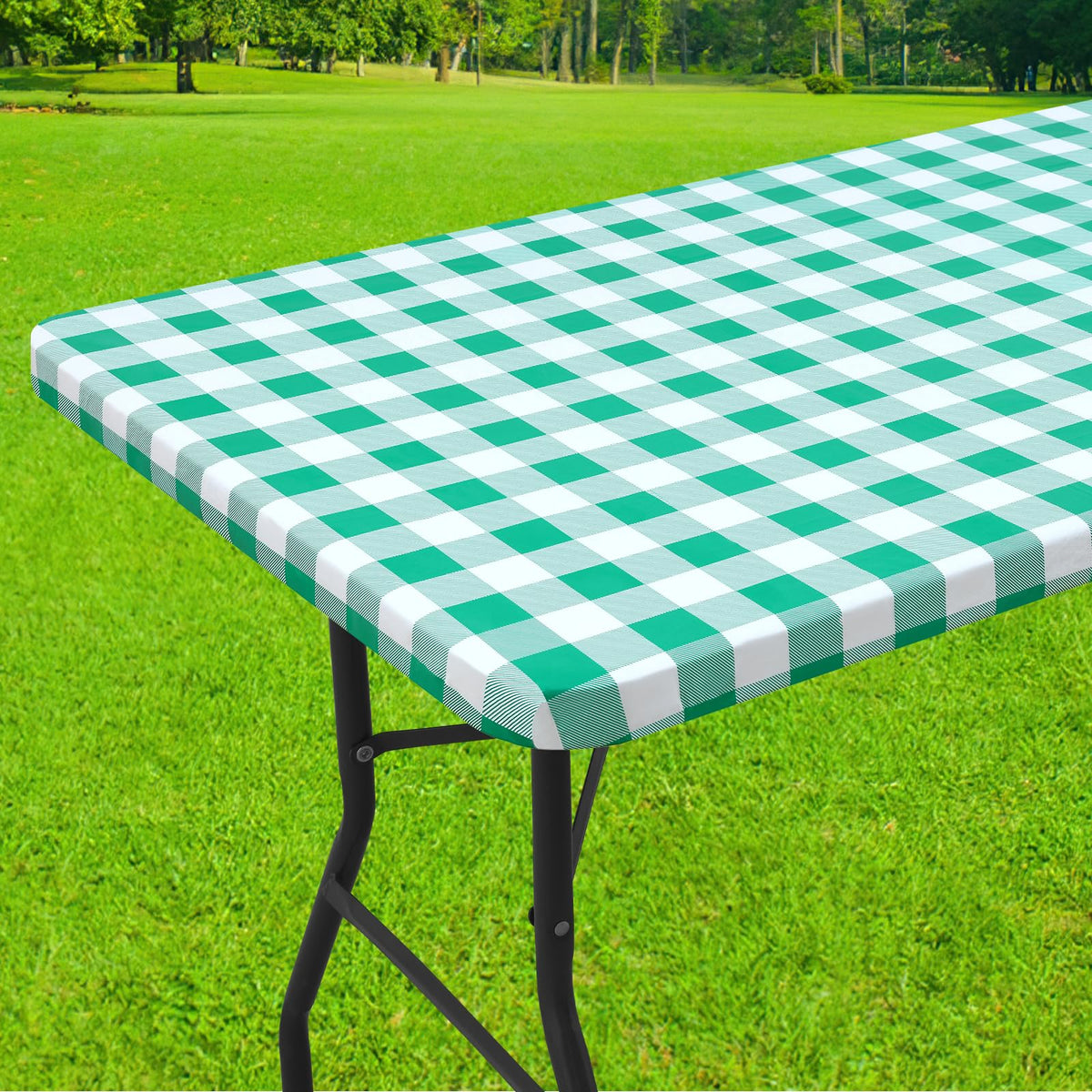 Smiry 6 Foot Picnic Table Cloth, Flannel Backed Fitted Vinyl tablecloths