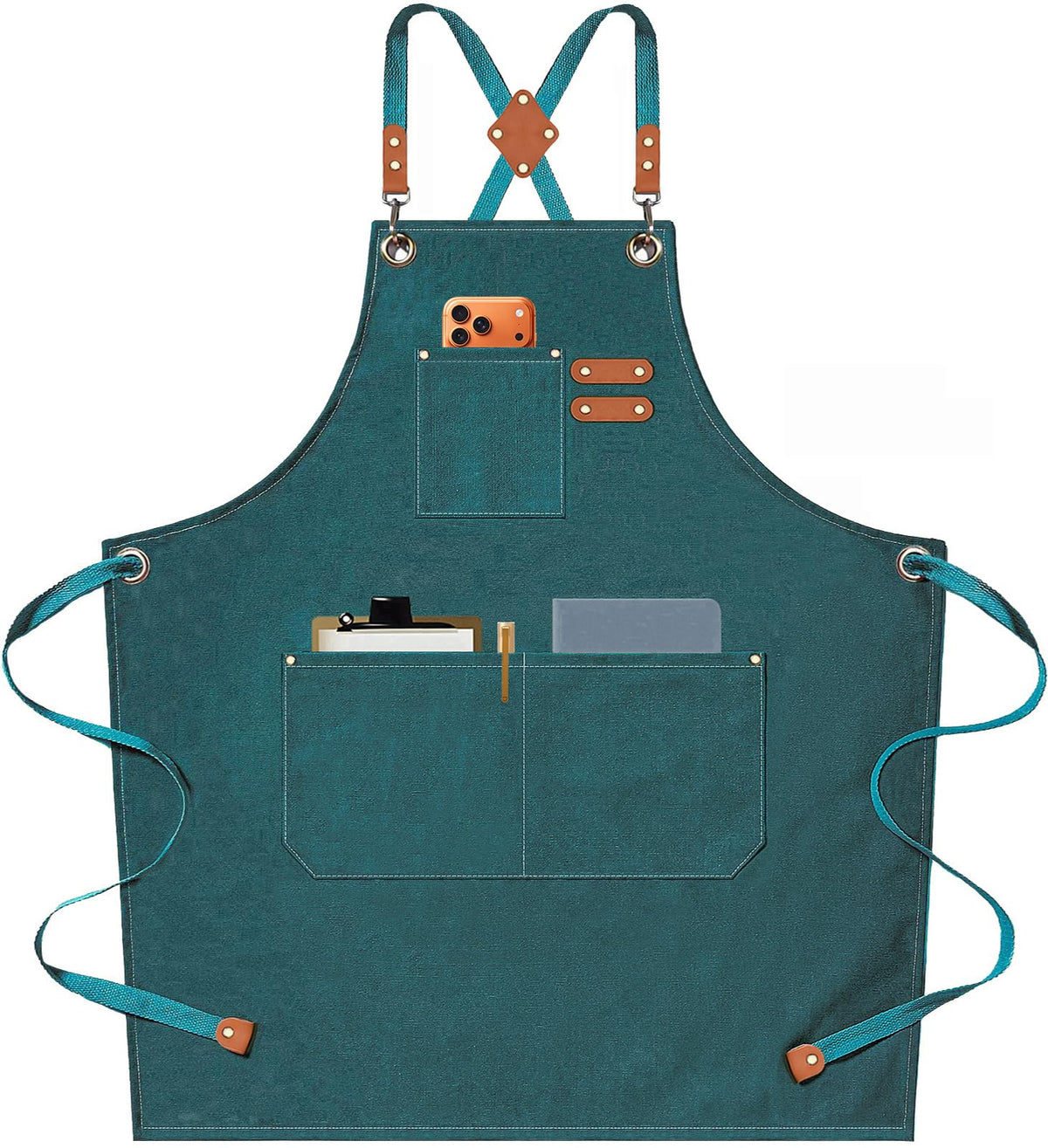 AFUN Chef Aprons for Men Women with Oversized Pockets, 16-Ounce Cotton Canvas Cross Back Heavy Duty Work Apron (Black)