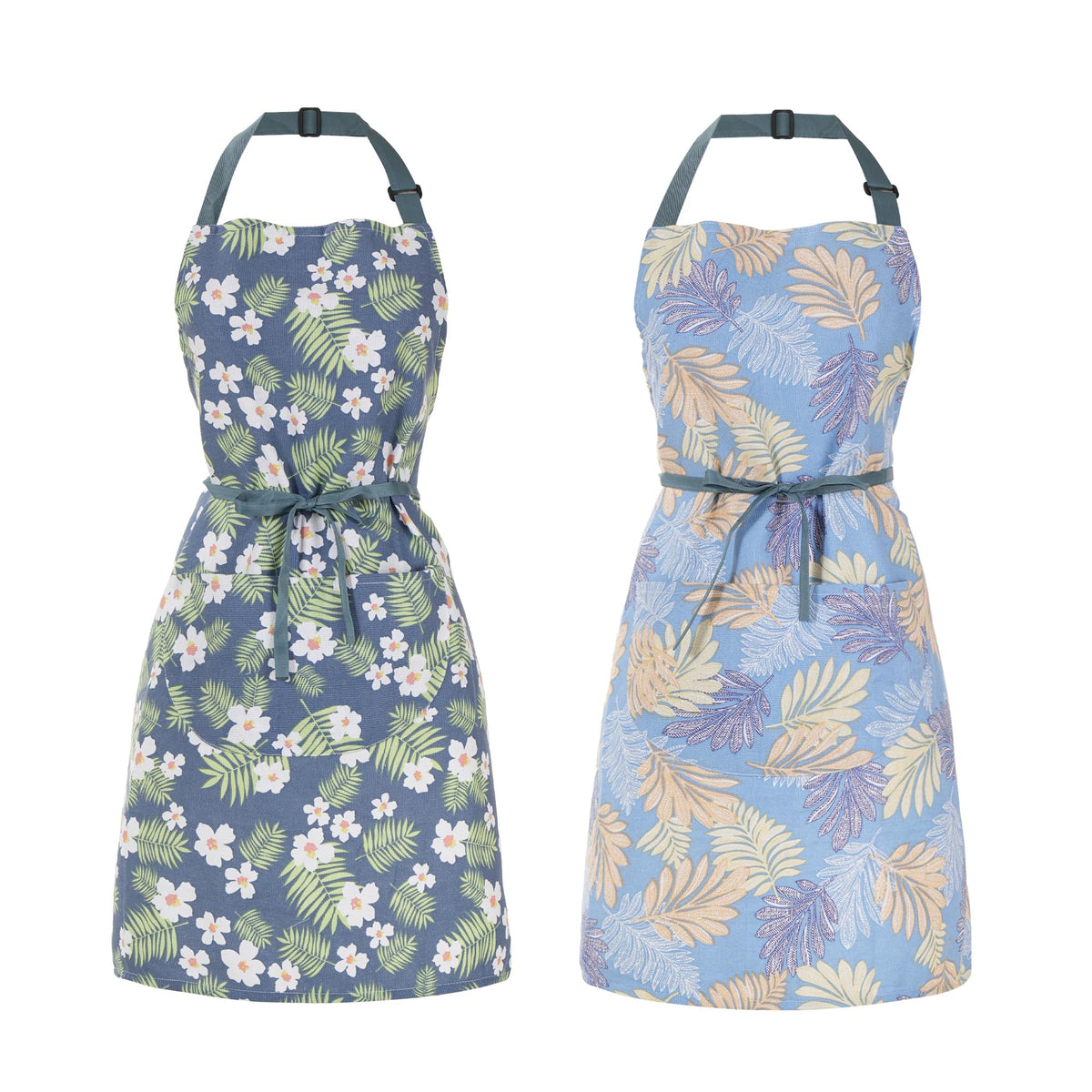 2 Pack Floral Apron for Women with Pockets, Adjustable Cotton Chef Aprons for Kitchen, Cooking, BBQ & Grill