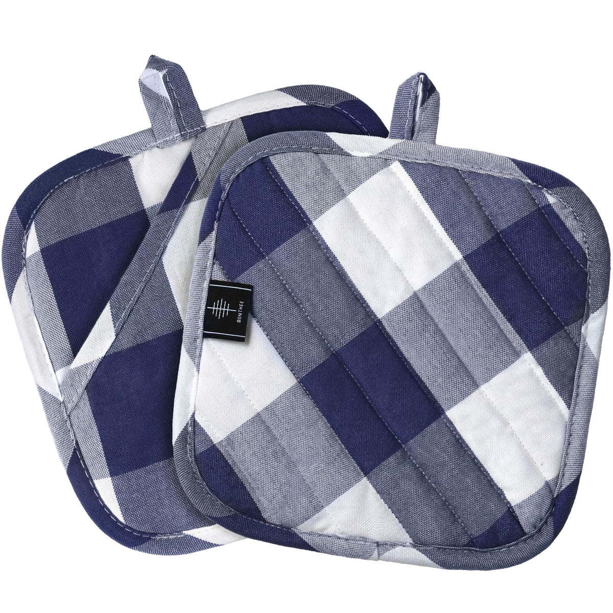 Cotton Pot Holders for Kitchen Heat Resistant Potholder Hot Pads Trivet Coaster Non-Slip Potholders Set for Cooking and Baking (2, Green Plaid, Square，8.27 in²)