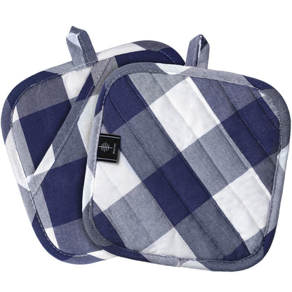Cotton Pot Holders for Kitchen Heat Resistant Potholder Hot Pads Trivet Coaster Non-Slip Potholders Set for Cooking and Baking (2, Green Plaid, Square，8.27 in²)
