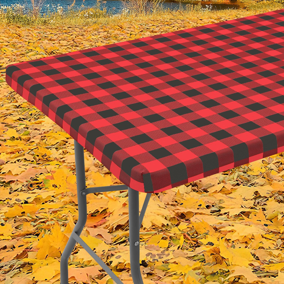 Smiry 6 Foot Picnic Table Cloth, Flannel Backed Fitted Vinyl tablecloths