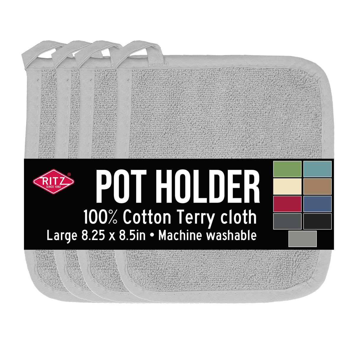 RITZ Terry Potholder & Hot Pad: Unparalleled Heat Resistant, Durable 100% Cotton – Ergonomically Designed for Optimal Grip – Easy-Care Machine Washable – 2-Pack, Graphite
