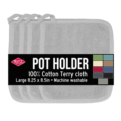 RITZ Terry Potholder & Hot Pad: Unparalleled Heat Resistant, Durable 100% Cotton – Ergonomically Designed for Optimal Grip – Easy-Care Machine Washable – 2-Pack, Graphite