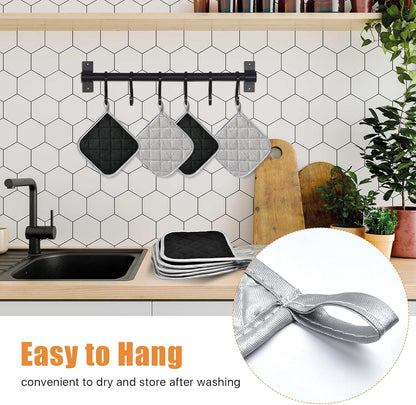 24 Pcs Pot Holders Bulk for Kitchen Heat Resistant, 7X 7Inch Cotton Potholders with Hanging Loops Square Hot Pads Oven Pot Holder Trivet for Cooking Baking (Grey & Black)