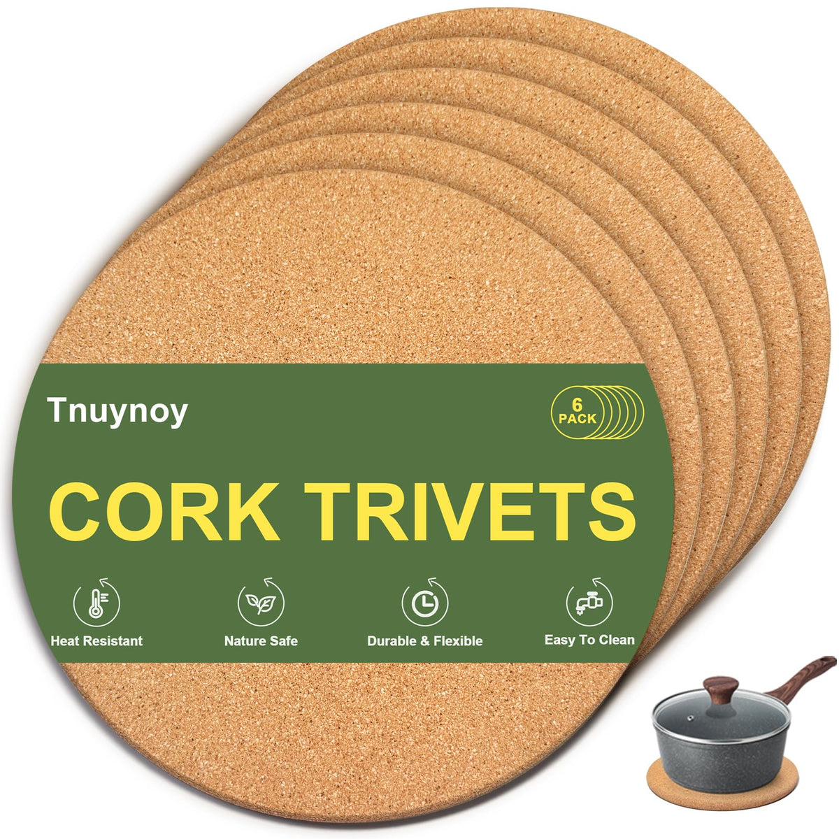 4 PCS Heat Resistant Cork Trivets for Hot Dishes, Hot Pots and Pans