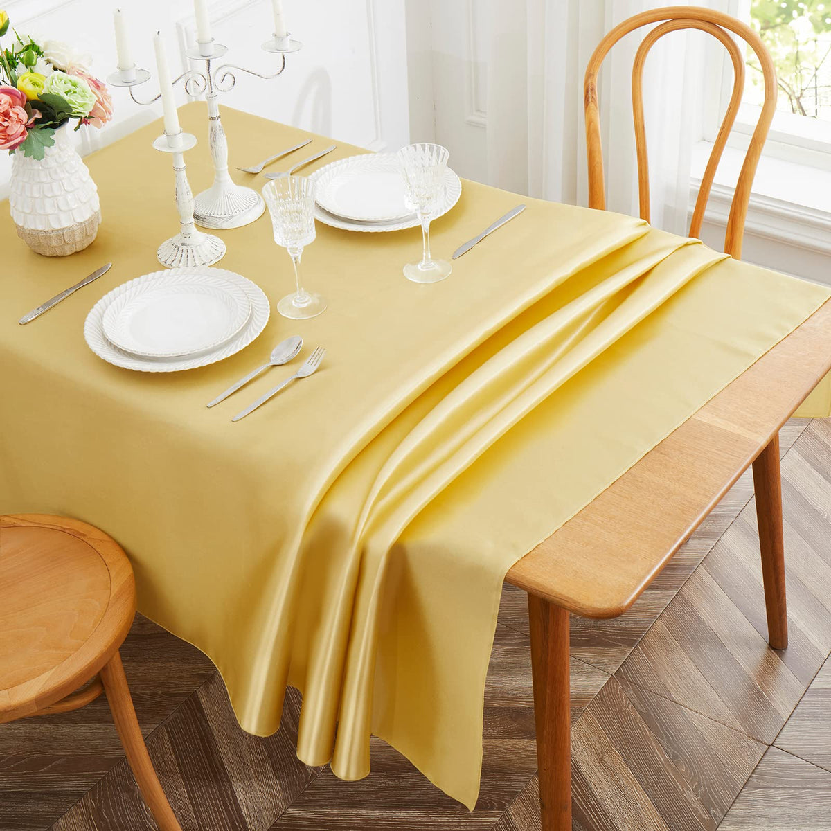 1 Pack Silver Satin Tablecloth, 58 x 102 Inches, Rectangle