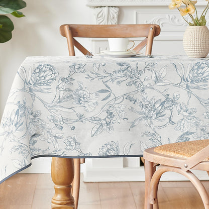 jinchan Black Farmhouse Floral Linen Rectangle Table Cloth 52 x 70 Inch