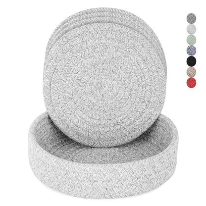 Trivets for Hot Dishes, Pots and Pans, Hot Pads with Storage Basket, Pot Holders for Kitchen, Heat Resistant Mat Protect Counter Home Essentials, Farmhouse Decor (Mix Brown 5 PCS)