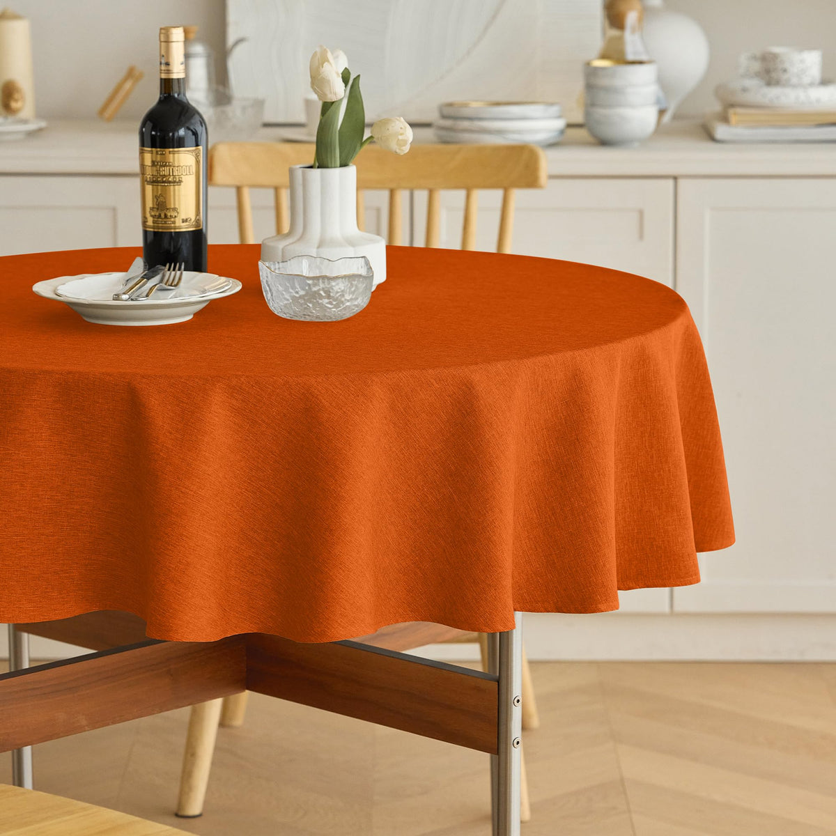 Decorelia Linen Textured Fall Tablecloth Rectangular Burnt Orange, 52"x70"