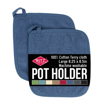 RITZ Terry Potholder & Hot Pad: Unparalleled Heat Resistant, Durable 100% Cotton – Ergonomically Designed for Optimal Grip – Easy-Care Machine Washable – 4-Pack, Federal Blue