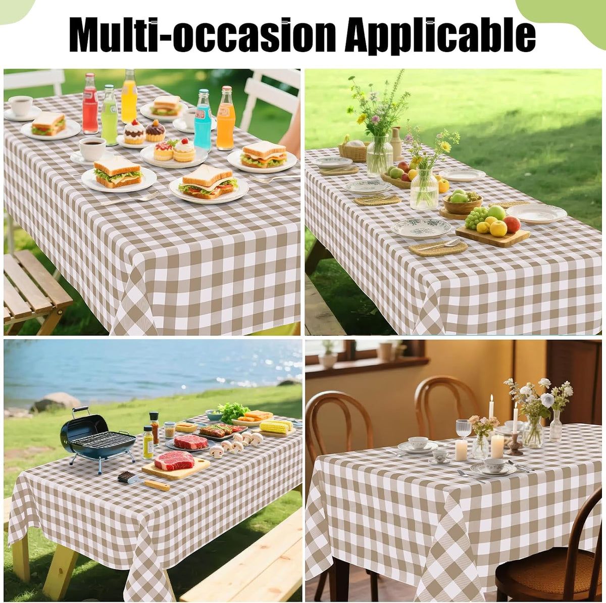 Smiry Picnic Table Cloth, Vinyl Tablecloths with Flannel Backing, 60"x84"