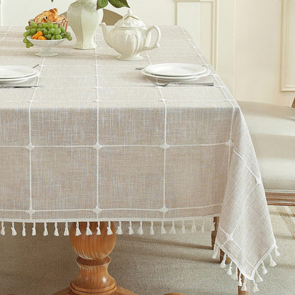 Alsoo Fall Tablecloth Rectangle Linen Style, Outdoor Waterproof Rustic Boho Farmhouse Cotton Table Cloth Wrinkle Free for Picnic Camping Party Kitchen Dining (Coffee Lines, 4-6 Seats, 55x75 Inches)