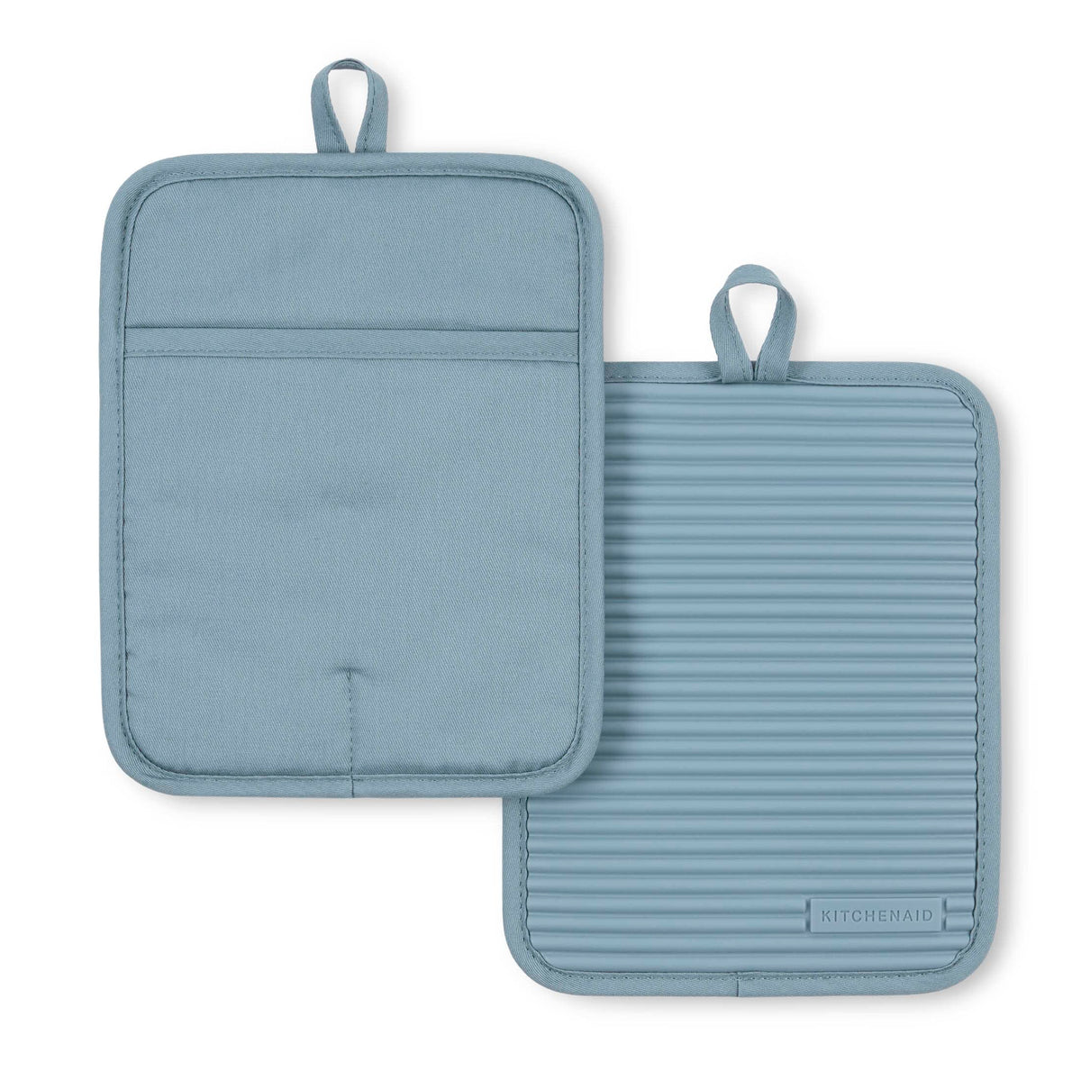 KitchenAid Ribbed Soft Silicone Pot Holder 2-Pack Set, Charcoal Grey, 7"x9"