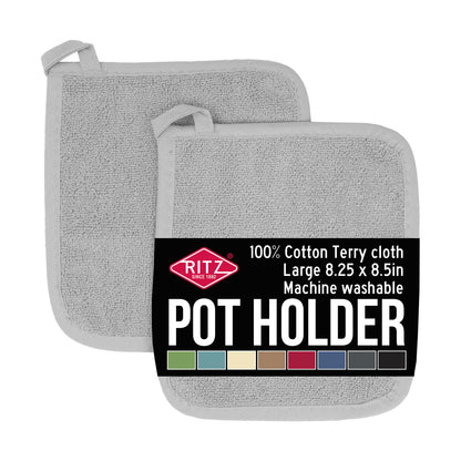 RITZ Terry Potholder & Hot Pad: Unparalleled Heat Resistant, Durable 100% Cotton – Ergonomically Designed for Optimal Grip – Easy-Care Machine Washable – 2-Pack, Graphite