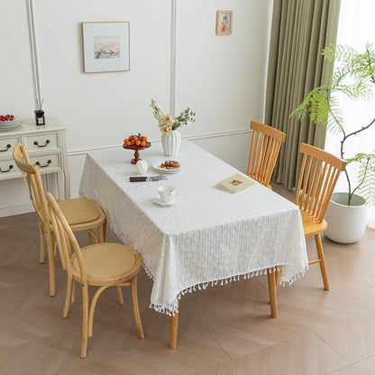 Rectangular Cotton Oil Proof Table Cloth Rectangle Tablecloth Fabric Waterproof for Kitchen Dining Farmhouse Outdoor Printed Daisy Floral 55x70inch,4-6 Seats,White