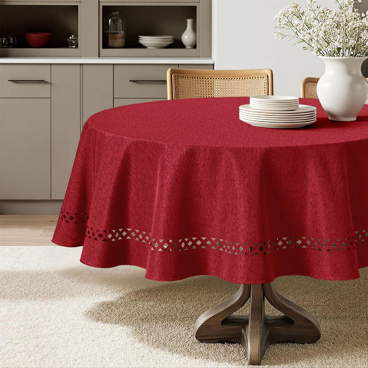MIULEE Pink Rectangle Tablecloth with Decorative Cutouts 52x70 Inch
