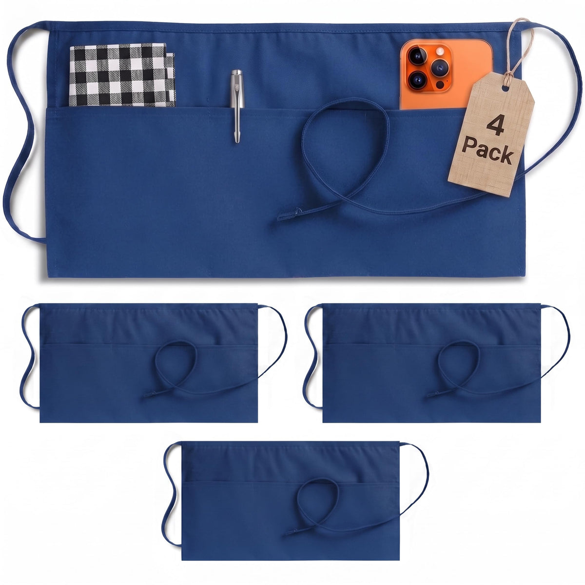 Utopia Wear Server Waist Aprons 4 Pack with 3 Pockets 100% Polyester