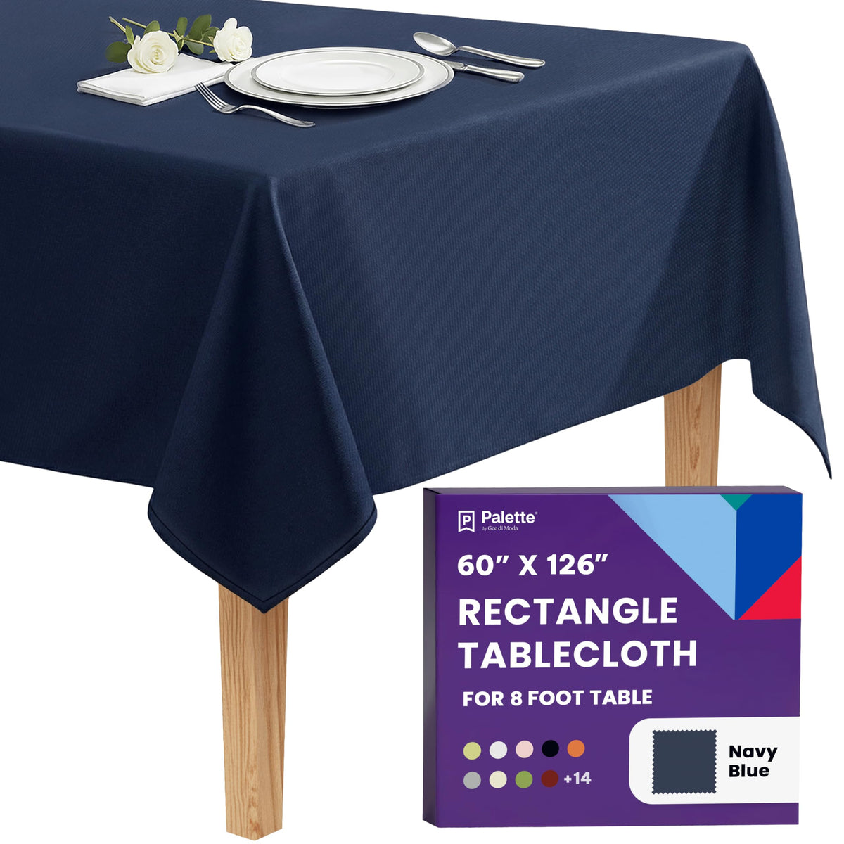 Gee Di Moda Rectangle Tablecloth - 70 x 120 Inch Navy Blue Table Cloth for 6 or 8 Foot Rectangle Tables - Heavy Duty Washable Fabric - for Holiday Party, Dinner, Weddings, Baby Shower & Events