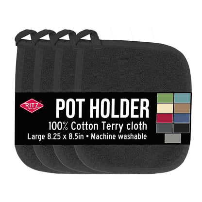 RITZ Terry Potholder & Hot Pad: Unparalleled Heat Resistant, Durable 100% Cotton – Ergonomically Designed for Optimal Grip – Easy-Care Machine Washable – 2-Pack, Graphite