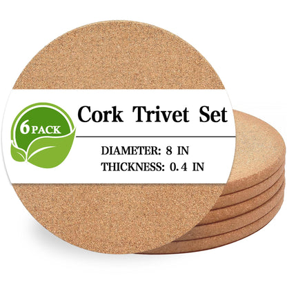 Cork Trivet, 4 Pack High Density Thick Cork Coasters Set for Hot Dishes, 8 Inch Heat Resistant Multifunctional Corks Trivets for Hot Dishes, Hot Pads for Kitchen, Table, Countertops