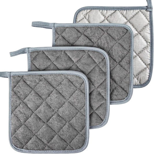 MAQIHAN 4 PCS Pot Holders for Kitchen - Cotton Hot Pads for Kitchen Gray