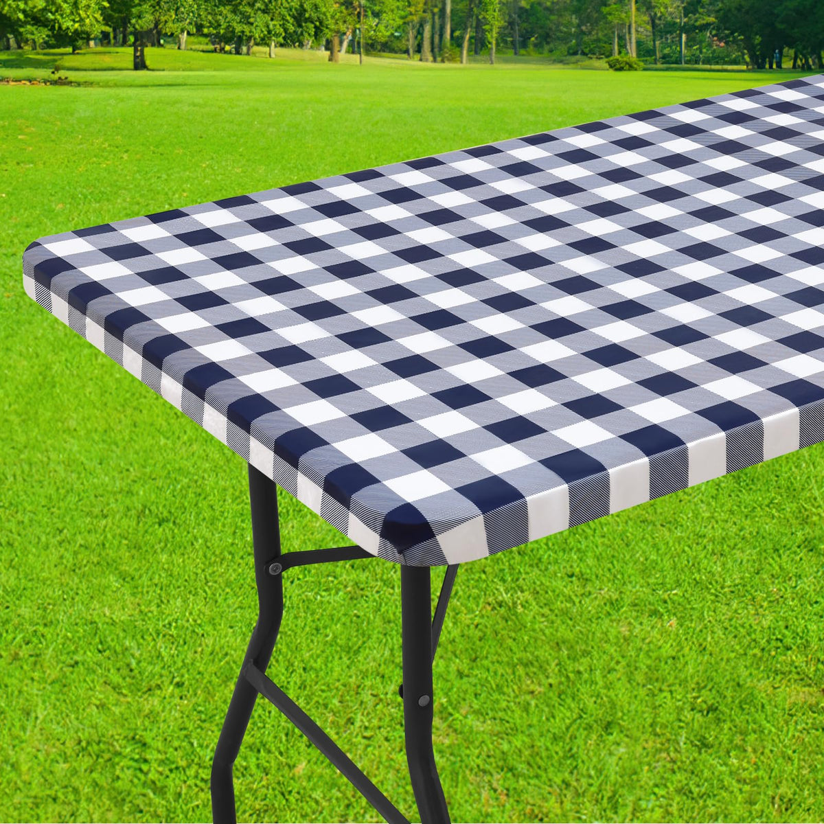 Smiry 6 Foot Picnic Table Cloth, Flannel Backed Fitted Vinyl tablecloths