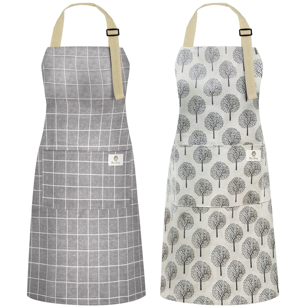 NLUS 2 Pack Kitchen Cooking Aprons, Adjustable Bib Soft Chef Apron with 2 Pockets for Men Women(Black/Brown Stripes)