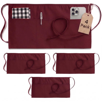 Utopia Wear Server Waist Aprons 4 Pack with 3 Pockets 100% Polyester