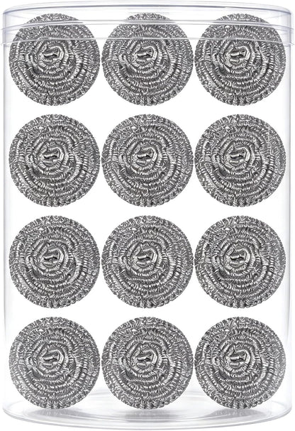 12Pcs Steel Wool Scrubber Pads for Cleaning Dishes, Pans, Pots, Ovens, Grills, Sinks - Stainless Steel Scrubbers for Kitchen, 12 Pack