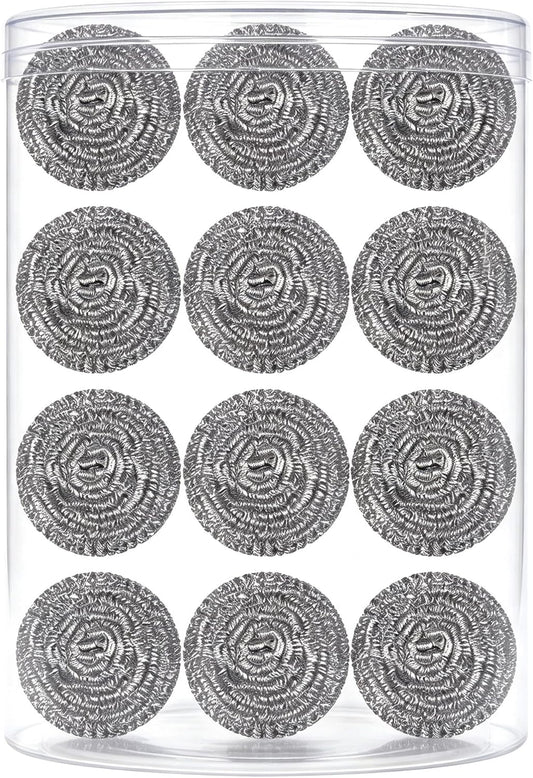 12Pcs Steel Wool Scrubber Pads for Cleaning Dishes, Pans, Pots, Ovens, Grills, Sinks - Stainless Steel Scrubbers for Kitchen, 12 Pack