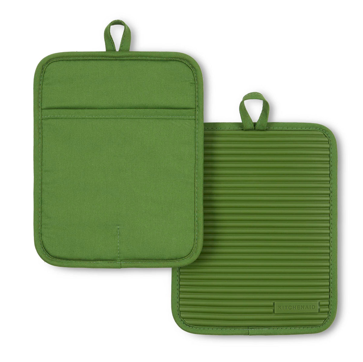 KitchenAid Ribbed Soft Silicone Pot Holder 2-Pack Set, Charcoal Grey, 7"x9"
