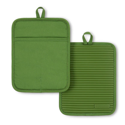 KITCHENAID Ribbed Soft Silicone Pot Holder 2-Pack Set, Matte Black, 7"x9"