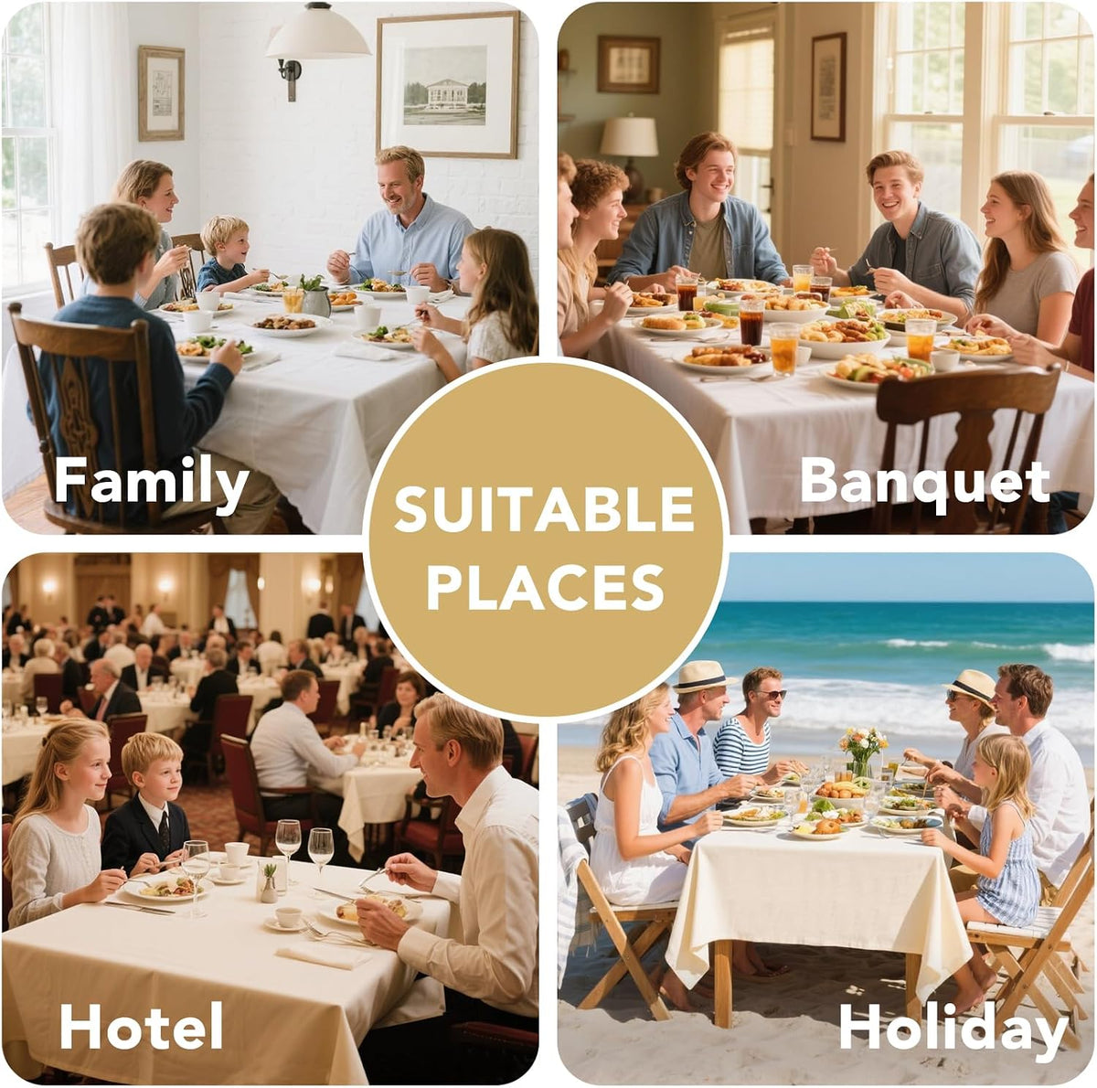 H.VERSAILTEX Linen Table Cloths Rectangle 60 x 84 Inch Premium Tablecloth Spill-Proof Waterproof Table Cover for Dining Buffet Feature Extra Soft and Thick Fabric Wrinkle Free, Natural