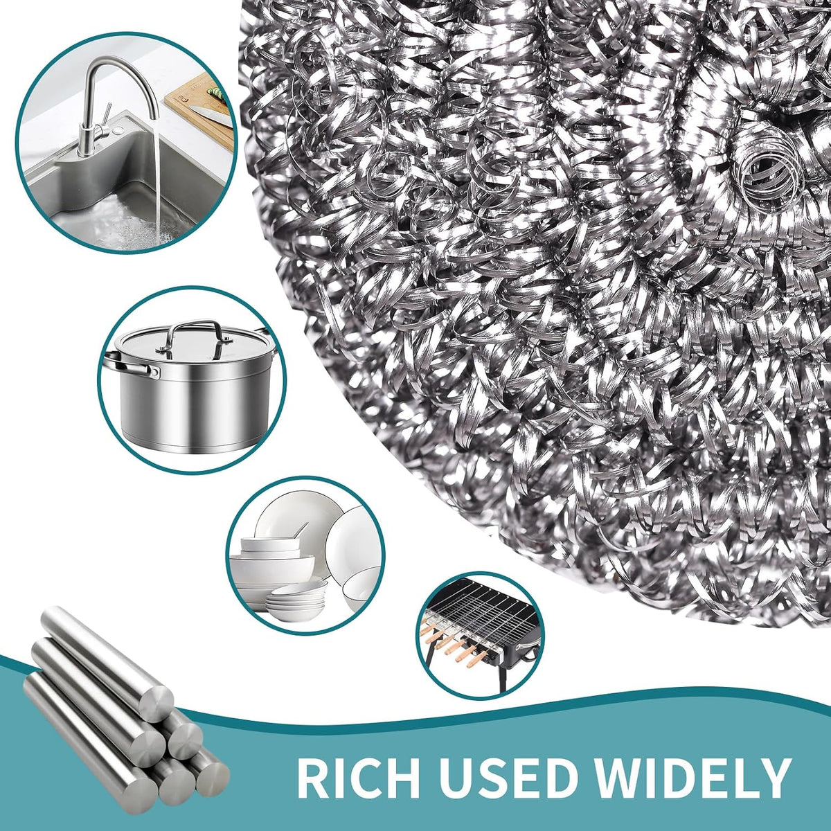 12Pcs Steel Wool Scrubber Pads for Cleaning Dishes, Pans, Pots, Ovens, Grills, Sinks - Stainless Steel Scrubbers for Kitchen, 12 Pack