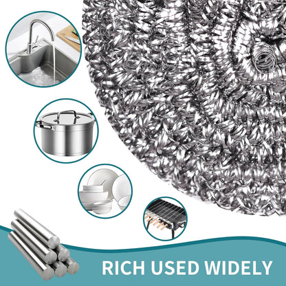 12Pcs Steel Wool Scrubber Pads for Cleaning Dishes, Pans, Pots, Ovens, Grills, Sinks - Stainless Steel Scrubbers for Kitchen, 12 Pack
