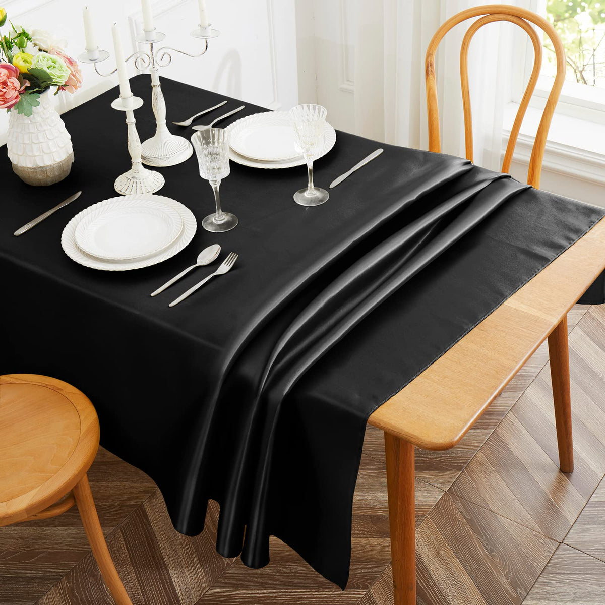 1 Pack Silver Satin Tablecloth, 58 x 102 Inches, Rectangle