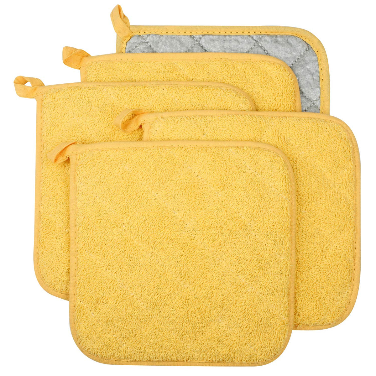 Pot Holders for Kitchen, 100% Cotton Terry Pot Holder Set of 5, Heat Resistant Hot Pads for Cooking, Baking, Hot Dishes and Countertop Protection, Olive Green
