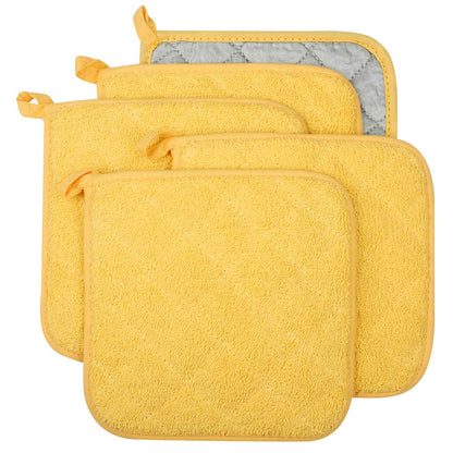 Pot Holders for Kitchen, 100% Cotton Terry Pot Holder Set of 5, Heat Resistant Hot Pads for Cooking, Baking, Hot Dishes and Countertop Protection, Olive Green
