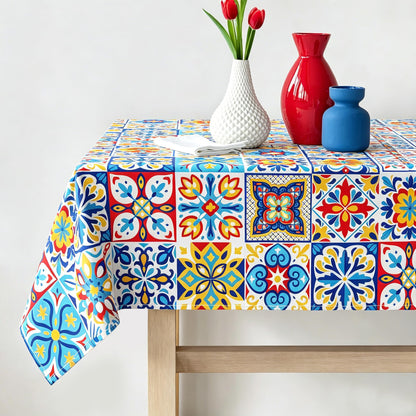 Rectangle Tablecloth - 60 x 120 Inch Blue Bohemia Rustic Tablecloth Classic French Country Printed Table Cover Farmhouse Decoration, Suitable for Home, Kitchen Dining