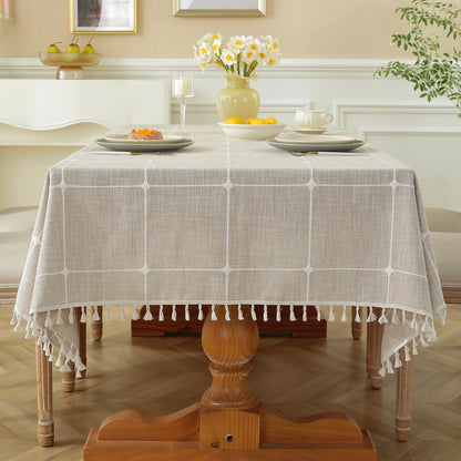 Laolitou Rustic Tablecloth Cotton Linen Waterproof Farmhouse Tablecloth Burlap Table Cloths for Kitchen Dining Cloth Table Cloth for Rectangle Tables Coffee Lines Rectangle,55''x70'',4-6 Seats