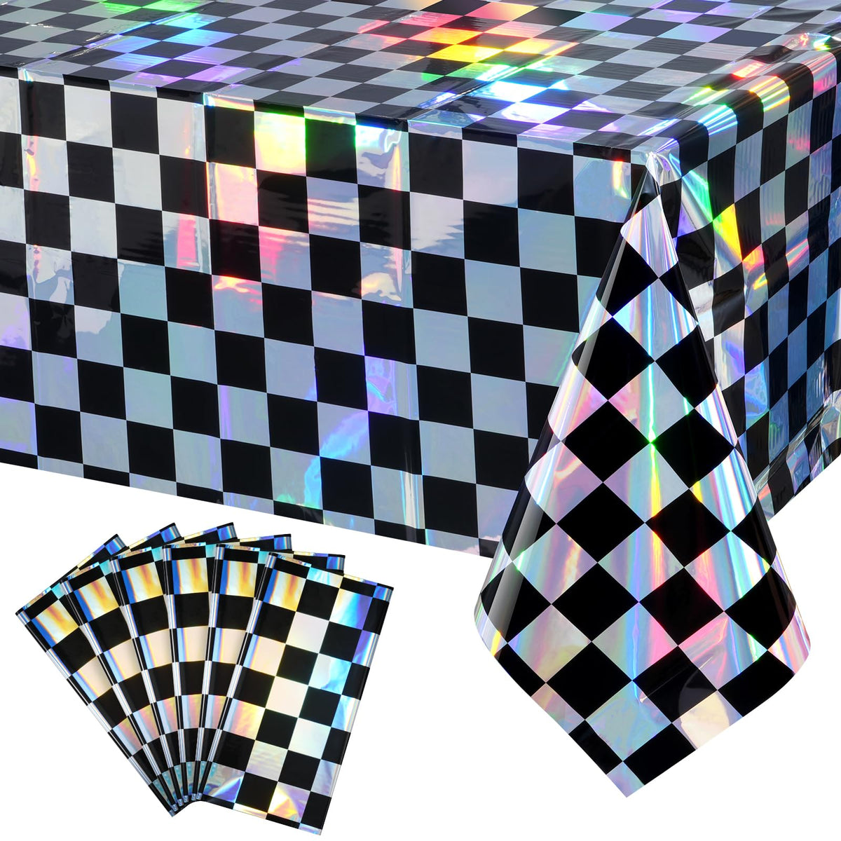 FunnyPars 4 Pack Iridescent Plastic Tablecloths, Disposable Table Covers
