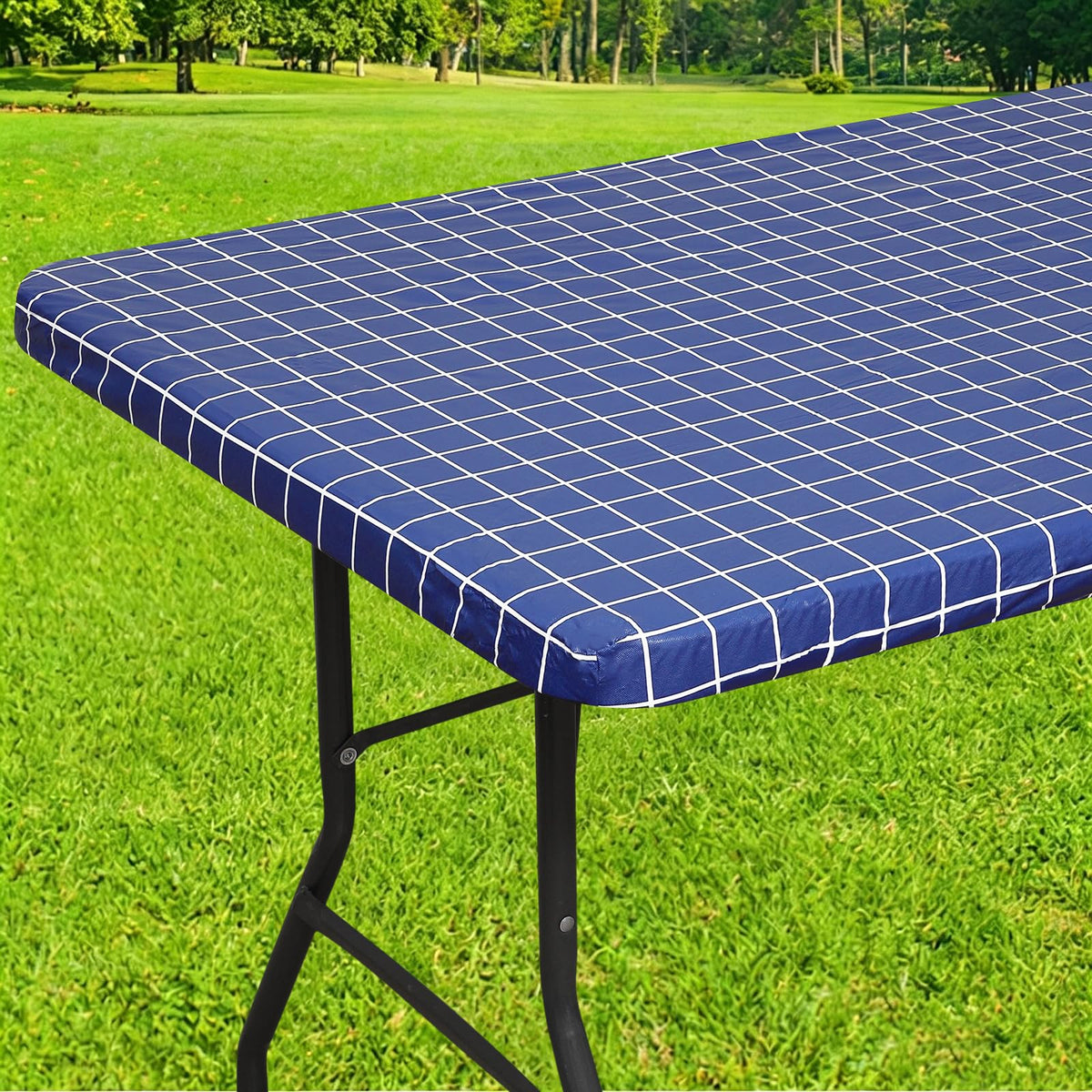 Smiry 6 Foot Picnic Table Cloth, Flannel Backed Fitted Vinyl tablecloths